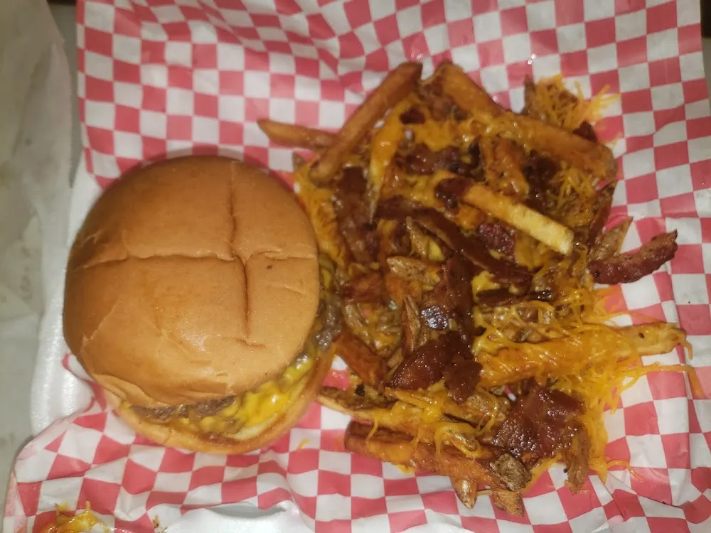 Double Cheese Burger w Bacon Chili Cheese Fries